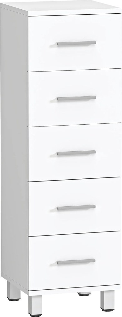 HOMCOM Comodă Slim cu 5 Sertare, Comodă Modernă pentru Baie, Dormitor sau Bucătărie, 30x30x95 cm, Alb | Aosom Romania