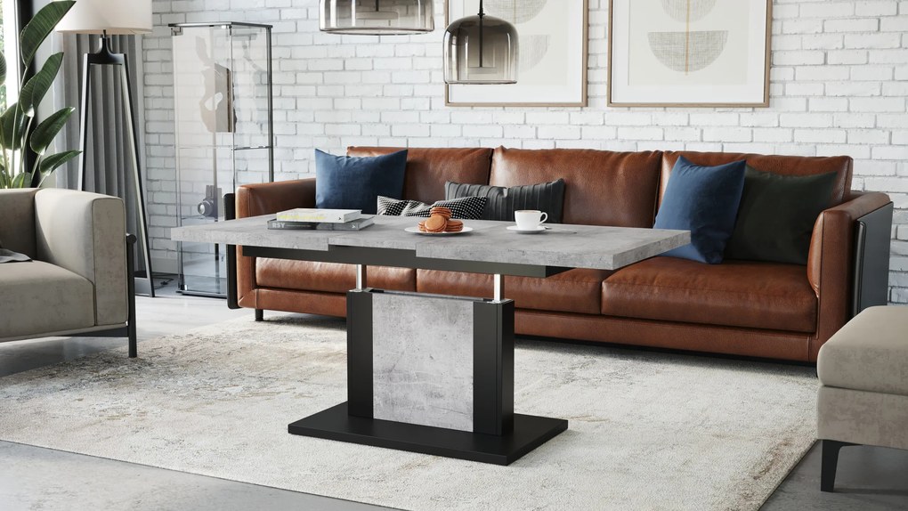 Mazzoni ORION Beton Millennium/Negru Mat - MĂSUȚĂ DE CAFEA EXTENSIBILĂ MODERNĂ