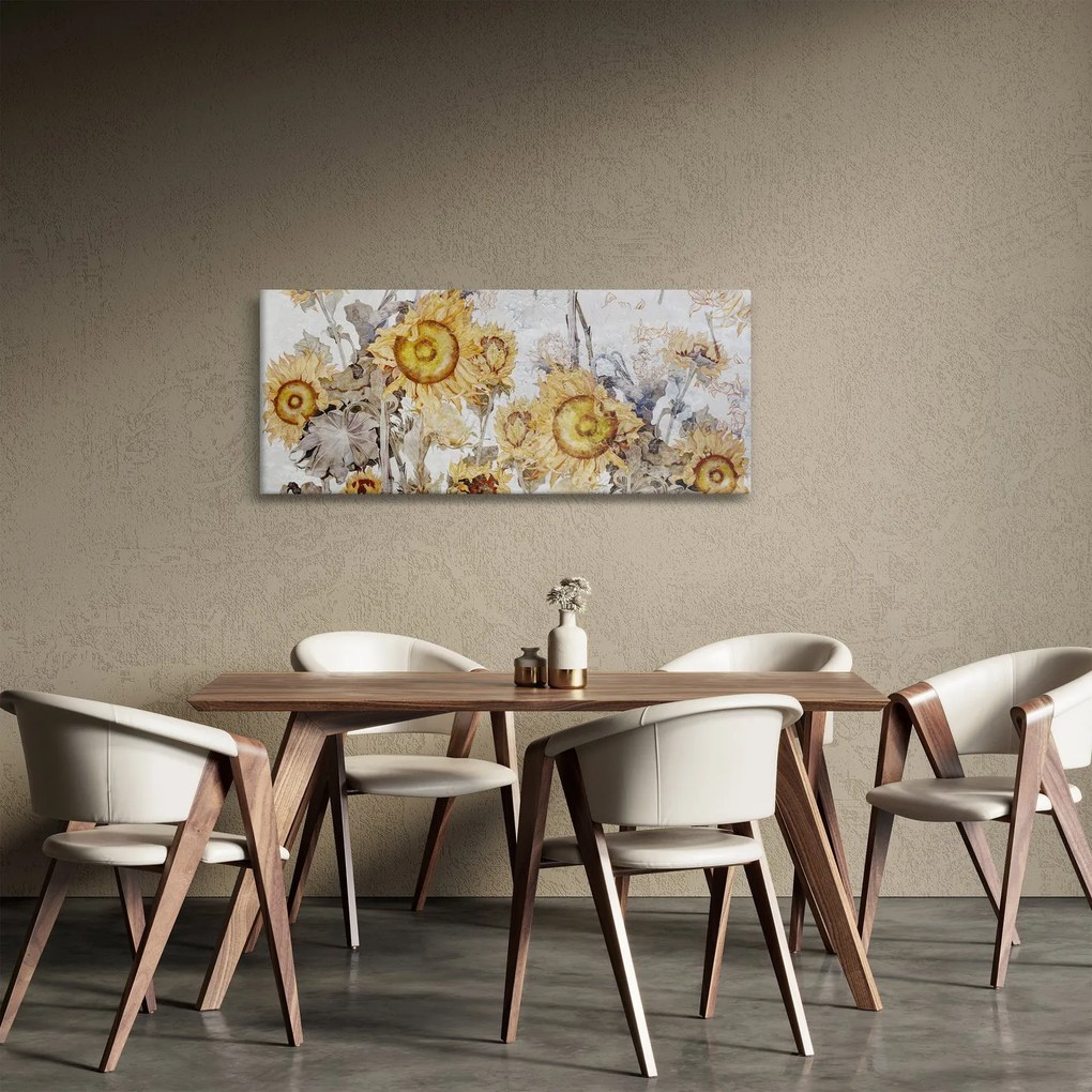 Tablou - Floarea-soarelui pe perete (120x50 cm)