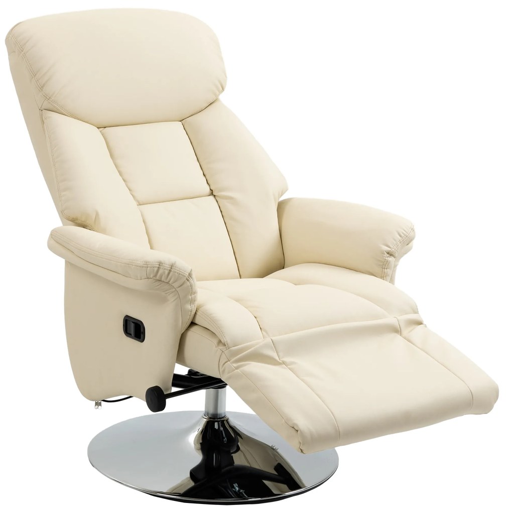 HOMCOM Fotoliu de relaxare reclinabil și pivotant, cu picioare reglabile, capacitate 150 kg, ideal pentru salon sau dormitor, crem | Aosom Romania