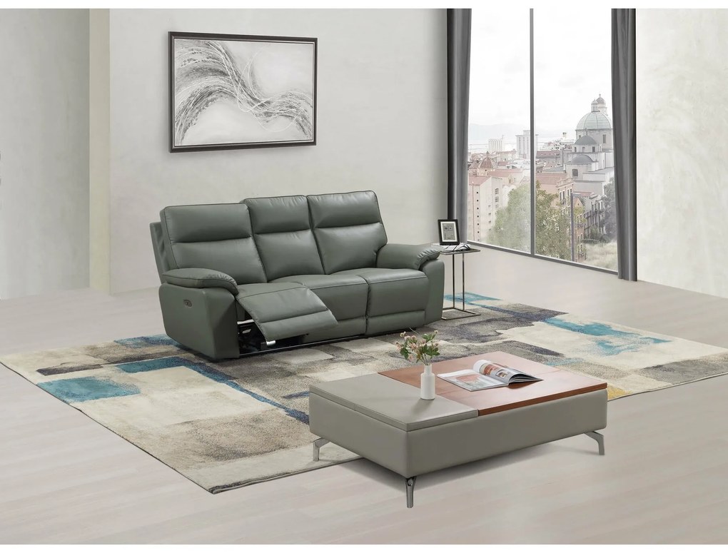 Canapea cu Recliner Electric Klause, 201x93x101 CM, Piele Naturala, Grey-Blue