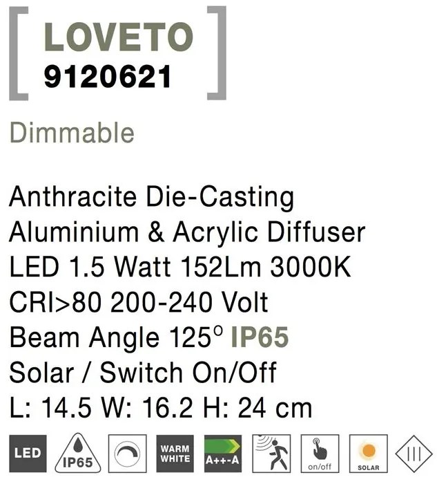 Aplica LED solara de exterior cu senzor miscare IP65 LOVETO