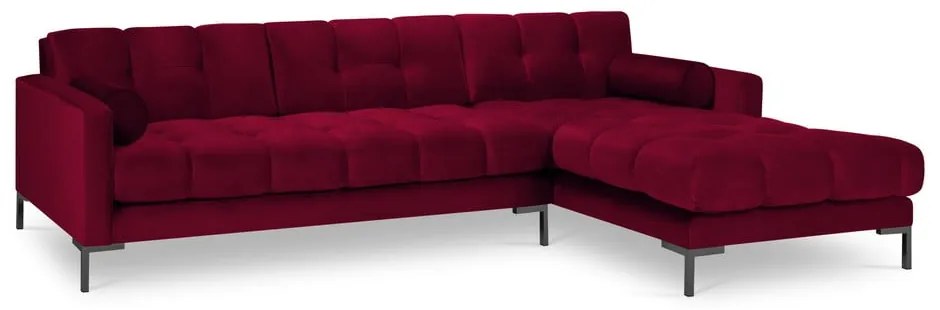 Colțar din catifea cu extensie pe partea dreaptă Cosmopolitan Design Bali, roșu