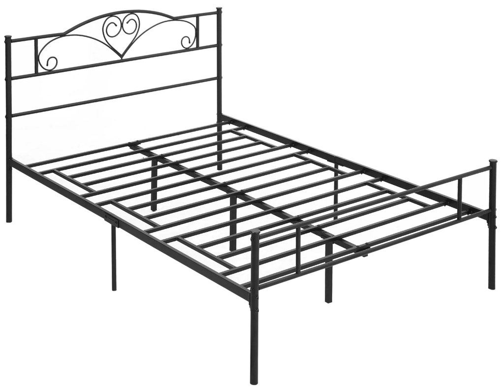 HOMCOM Cadru Pat de o Persoana, mai mare din Otel 140x200cm, Sipci Integrate si Tablie cap, Spatiu Inferior pentru Cutii, Negru | Aosom Romania