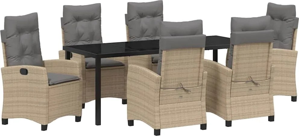 vidaXL Set de masă pentru grădină cu pernă 7 pcs Bej poliratan