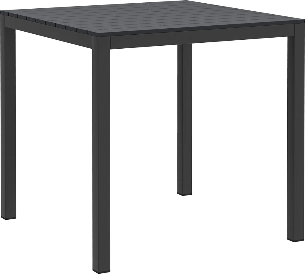 Outsunny Masă de grădină din aluminiu 73x73 cm, rezistentă la intemperii, masă bufet cu aspect de lemn, masă de camping pentru 4 persoane, Negru | Aosom Romania