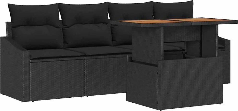 vidaXL Set de canapele pentru grădină 5 pcs Negru Rattan poli