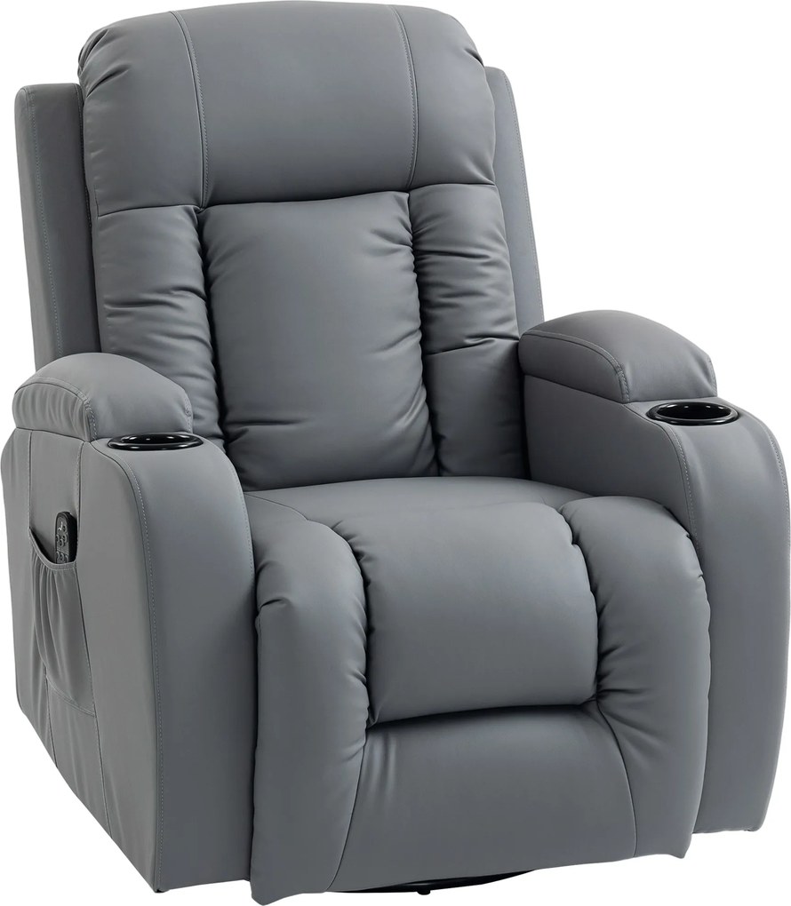 HOMCOM Fotoliu de masaj cu funcție de balansare, culcare și încălzire, 3 moduri, rotativ, gri deschis | Aosom Romania