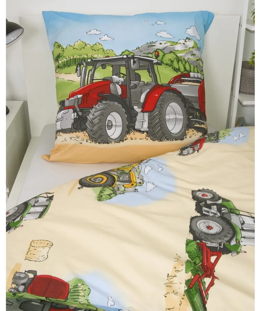 Lenjerie de pat din bumbac pentru copii Herding Tractor, 135 x 200 cm, 80 x 80 cm