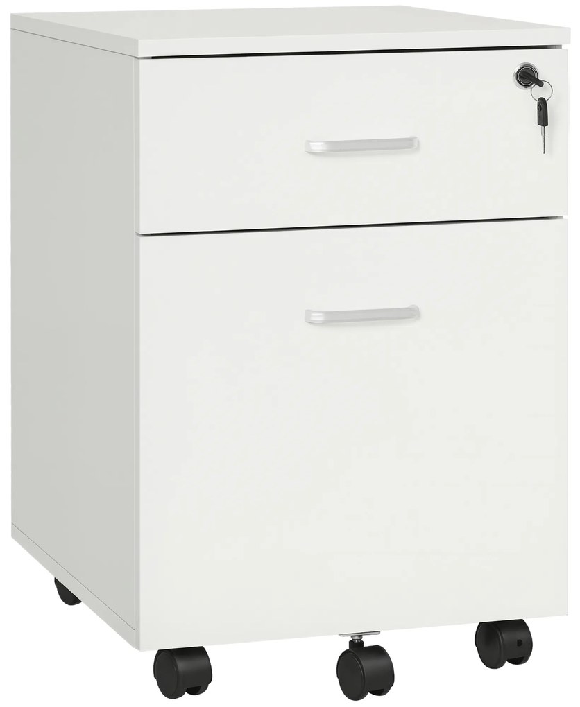 Vinsetto Dulap cu sertare, cu 2 Sertare și 5 Roti, Fiset Birou cu Încuietoare, Design Modern, Culoare Lemn | Aosom Romania