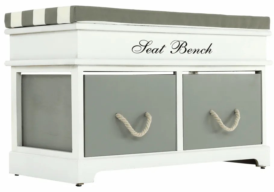 Bancă cu pernă, 2 sertare, alb/gri, SEAT BENCH 2 NEW