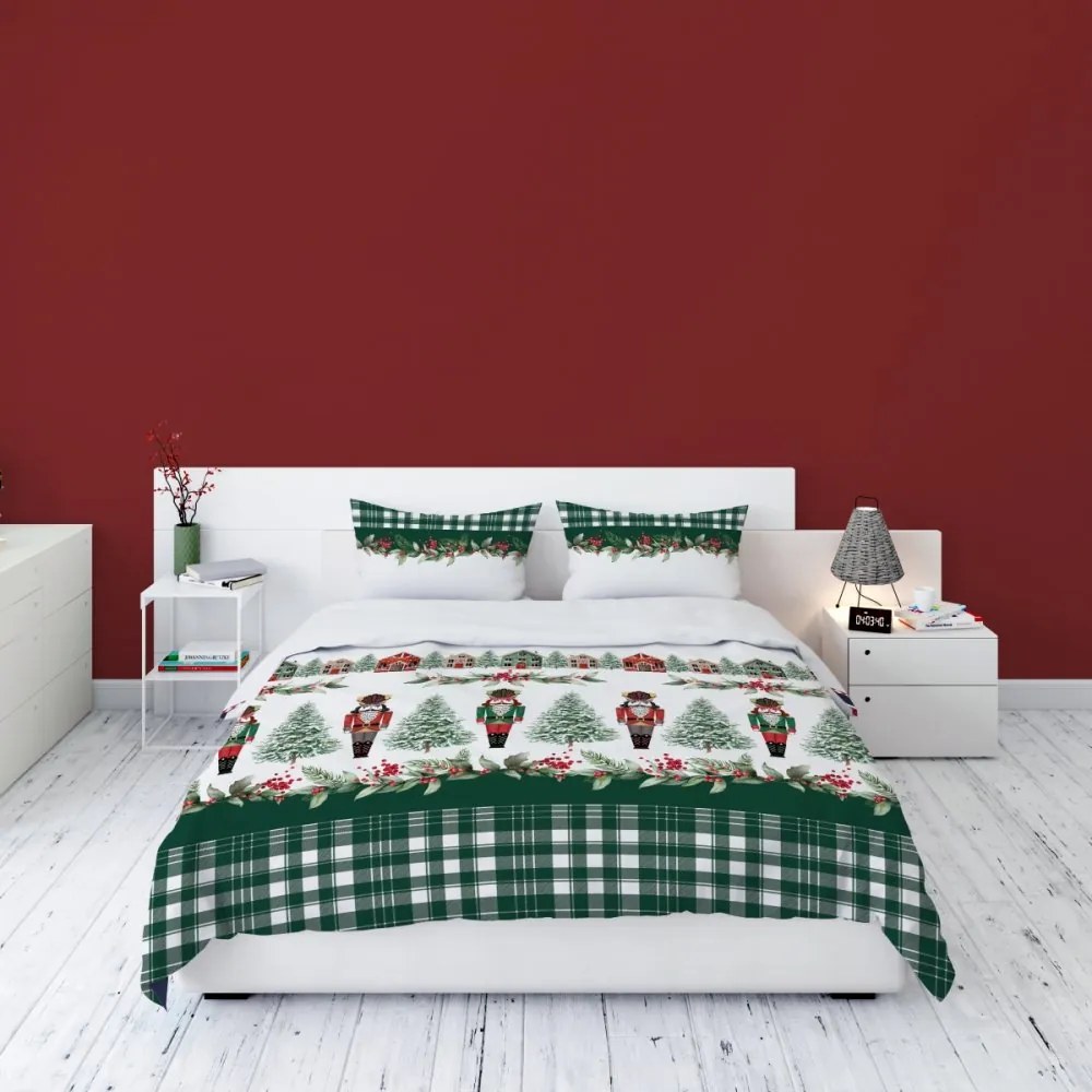 Lenjerie de pat de Crăciun verde cu Spărgătorul de nuci Dimensiune: 220x200 cm | 2 x 70x80 cm