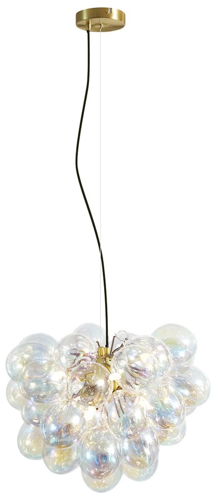Lampa suspendată Art Deco aurie cu sticlă curcubeu 50cm 8 lumini - Uvas