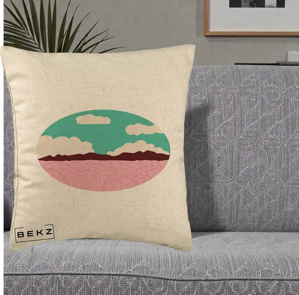 Perna Decorativa Peisaj Desert Oval Pastel, 40x40 cm, Bej, Husa Detasabila, Perna Inclusa, BEKZ®