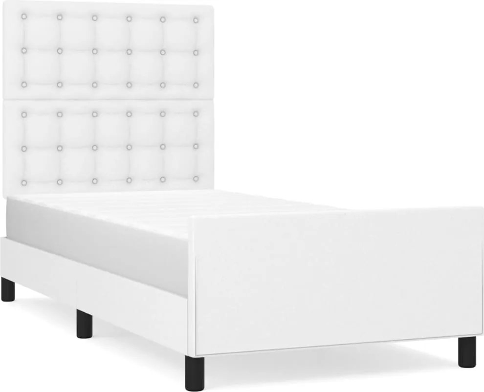 vidaXL Cadru de pat cu tăblie, alb, 100x200 cm, piele ecologică