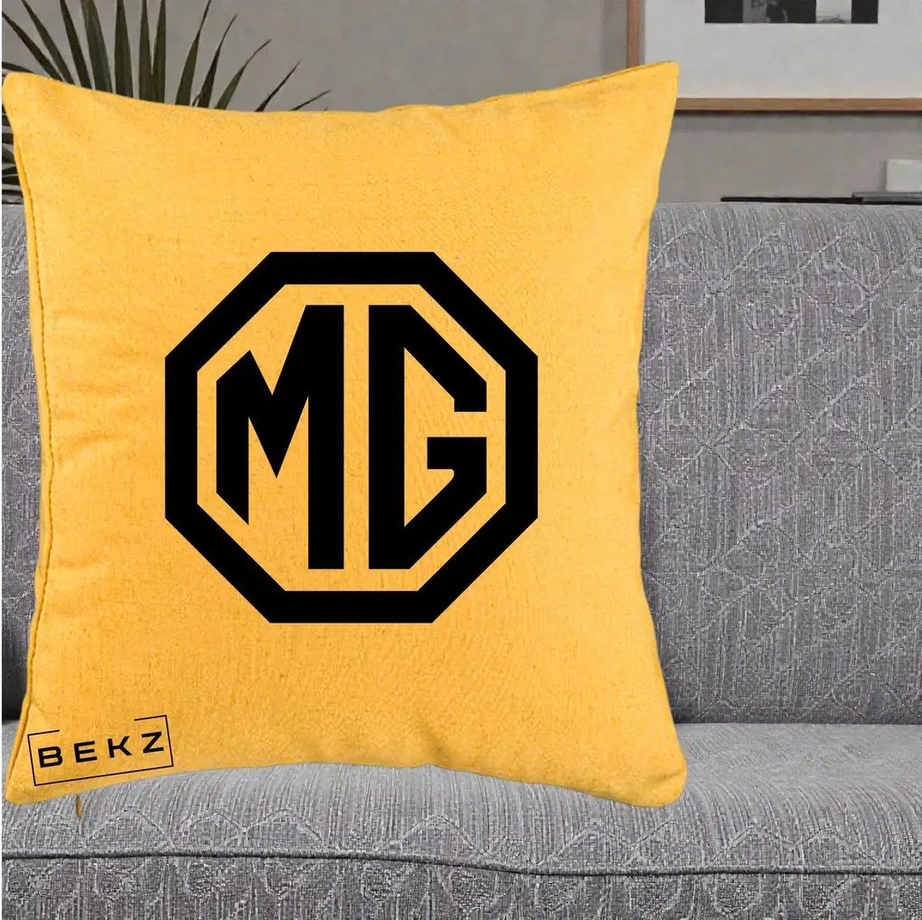 Perna Personalizata cu emblema MG, 40x40 cm, Galben, Husa Detasabila, Perna Inclusa, BEKZ®