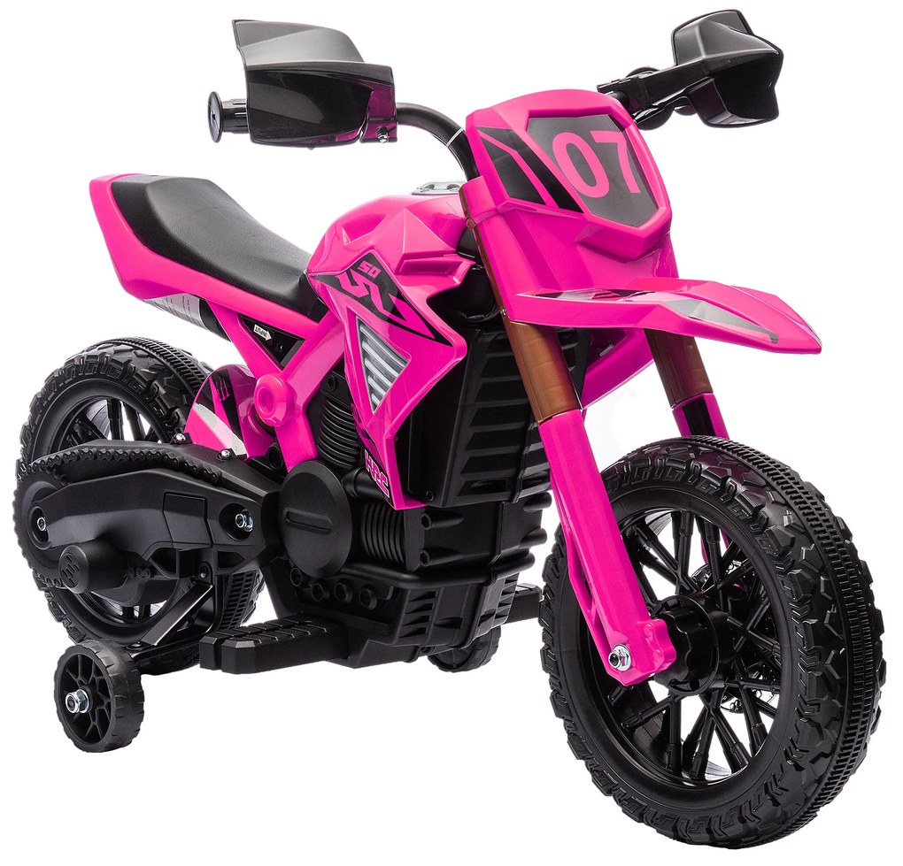 AIYAPLAY Moto cross electrică pentru copii 3-8 ani, baterie 6 V, 2 motoare, claxon și roți de antrenament, încărcare 30KG, roz | Aosom Romania