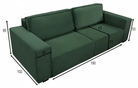 Canapea extensibilă 3 locuri cu spațiu de depozitare RONDA, verde