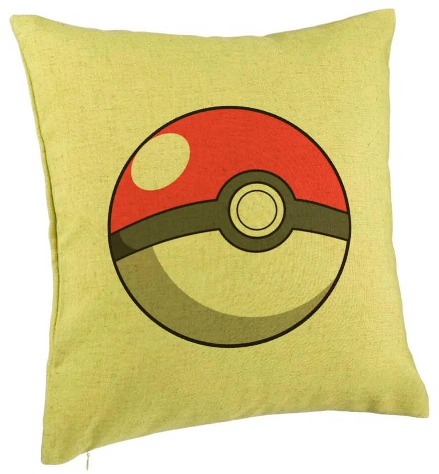 Perna Decorativa, Model copii Pokeball, 40x40 cm, Verde, Husa Detasabila, Burduf