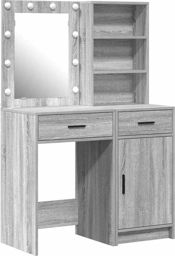 vidaXL Set masă de toaletă cu LED 2 pcs Gri Sonoma Lemn compozit