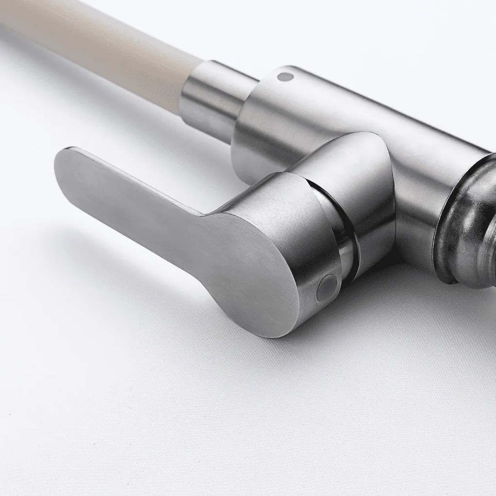 Baterie bucătărie cu pipă flexibilă - 266 oțel inoxidabil Satinat P14A