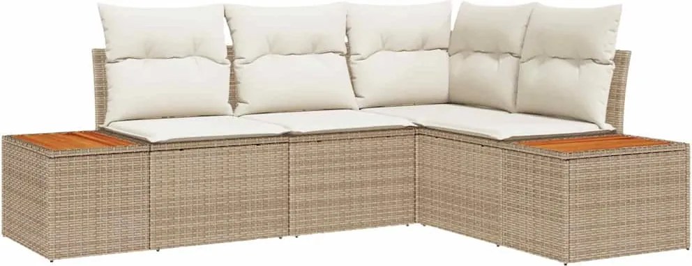 vidaXL Set de canapele pentru grădină 4 pcs Bej și crem Poliratan