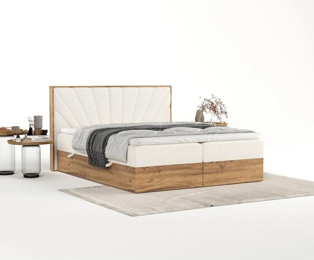 Pat boxspring crem/în culoare naturală cu spațiu de depozitare 200x200 cm Asahi – Maison de Rêve