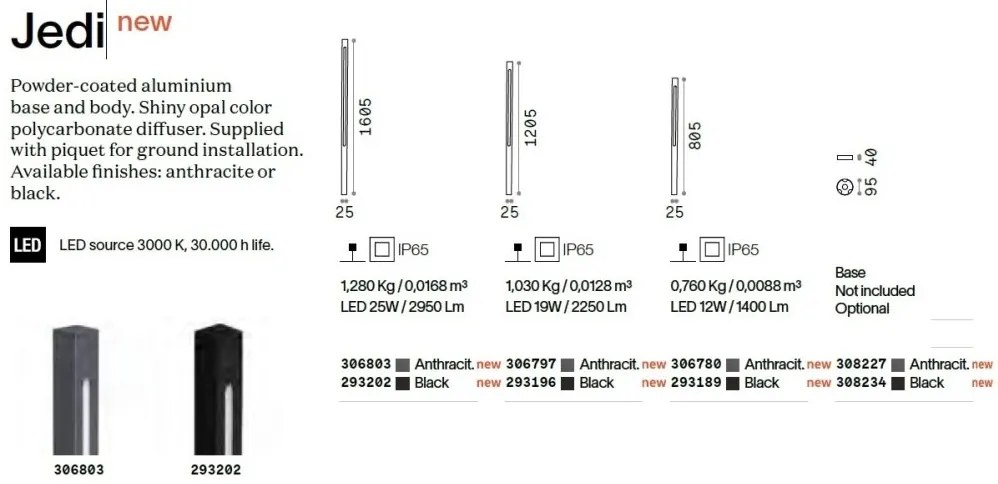 Stalp LED slim pentru iluminat exterior, IP65 Jedi pt h160 antracit
