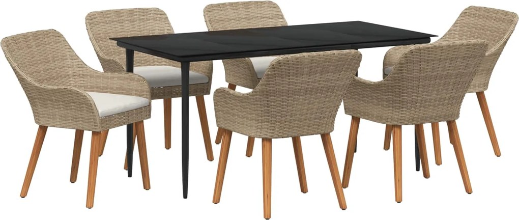 vidaXL Set de masă pentru grădină cu pernă 7 pcs Bej poliratan