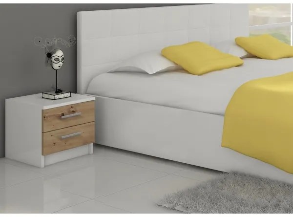 Noptieră TOD alb/dub artisan, design modern și funcțional