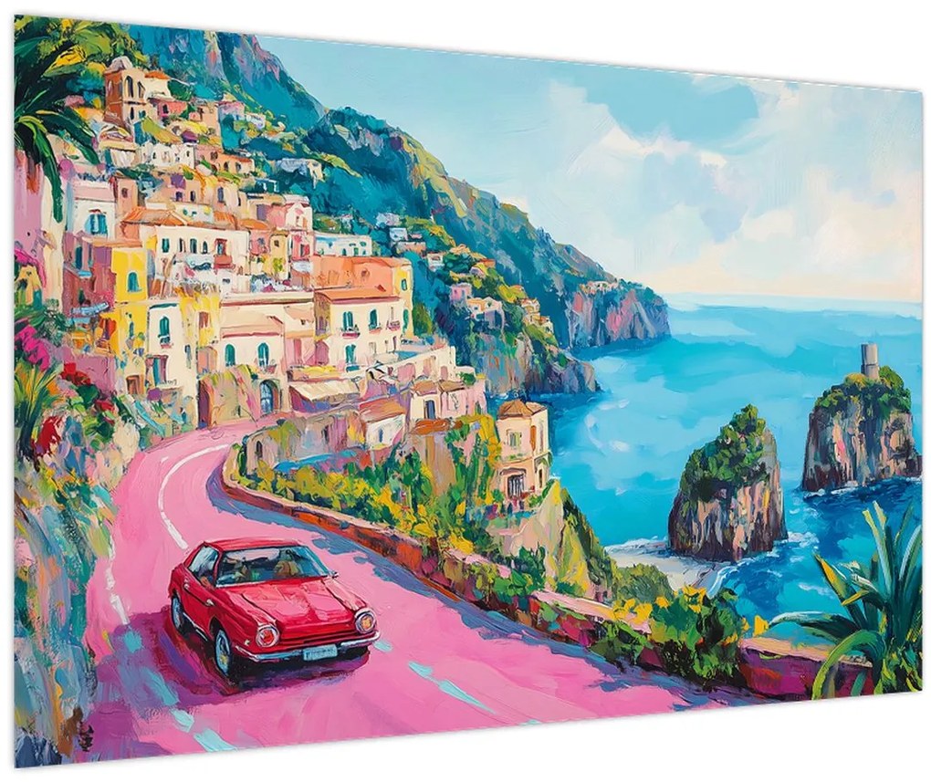 Tablou - Drum roz pe coastă (90x60 cm)