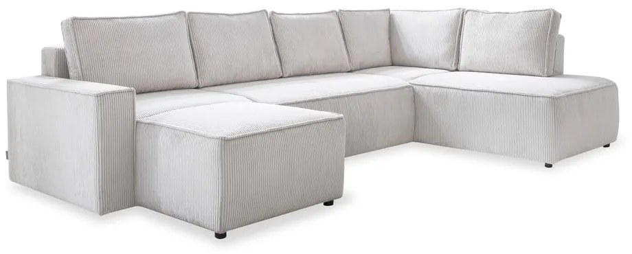 Colțar alb extensibil cu tapițerie din catifea reiată (cu colț pe partea dreaptă/în formă de "U") Brave Dave – Miuform