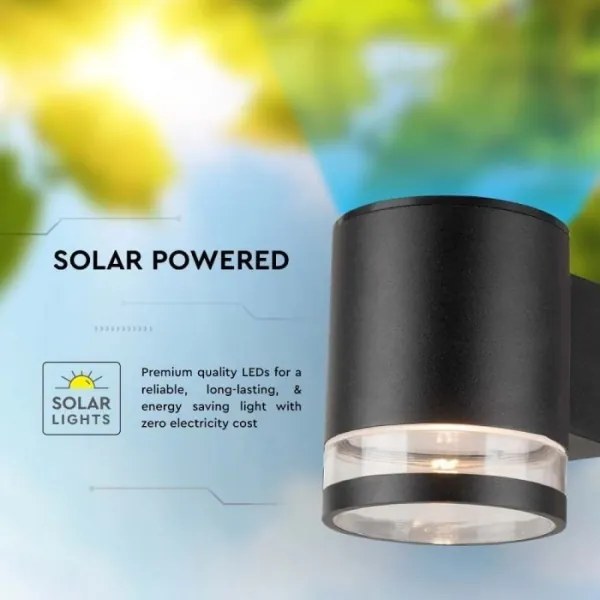 LED lampă solară de perete exterior 1W 3,7V 3000K IP54 negru