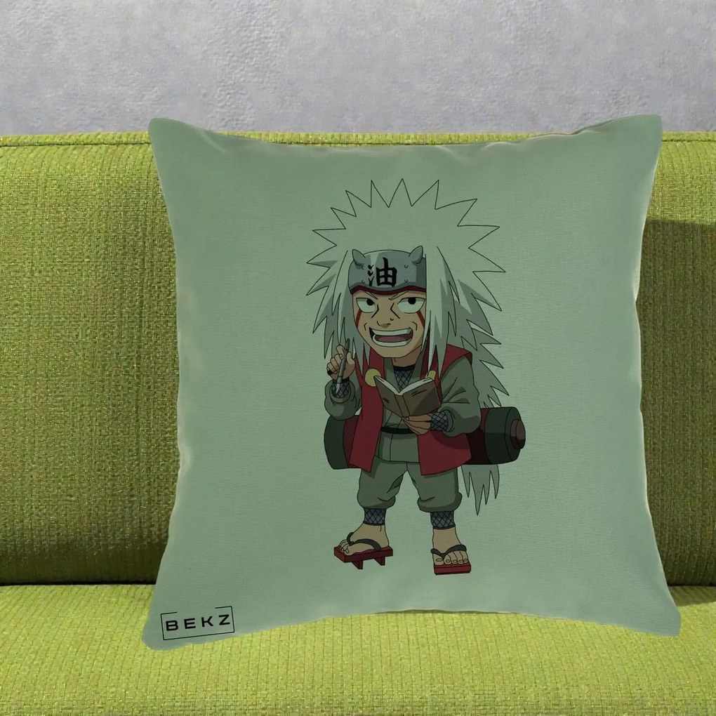 Perna Personalizata Naruto Jiraiya Sensei Chibi, 40x40 cm, Verde, Husa Detasabila, Perna Inclusa, BEKZ®