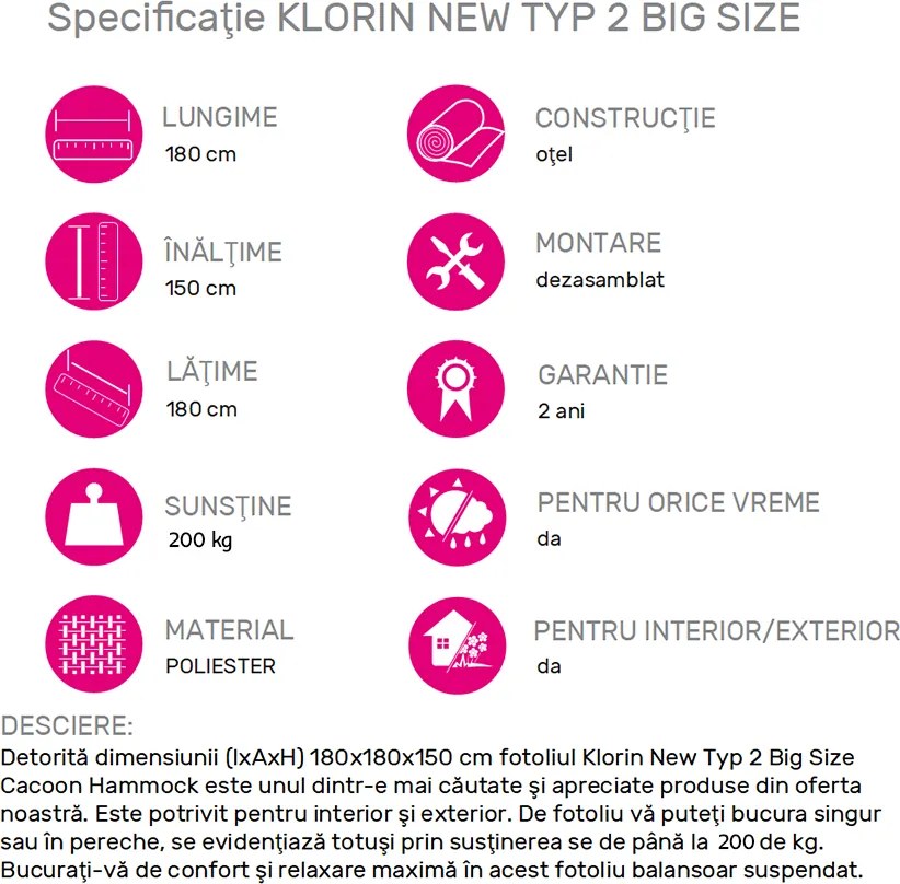 Scaun suspendabil balansoar, gri maro TAUPE, KLORIN NEW TYP 2 BIG SIZE