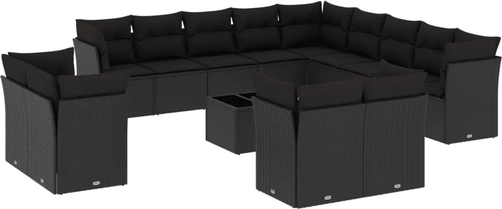 vidaXL Set mobilier de grădină cu perne, 14 piese, negru, poliratan