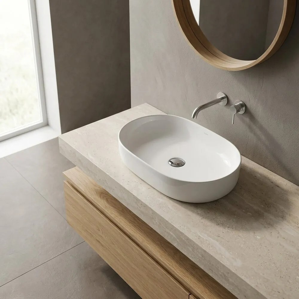 Lavoar pe blat Rune Hakon oval 53 cm alb lucios