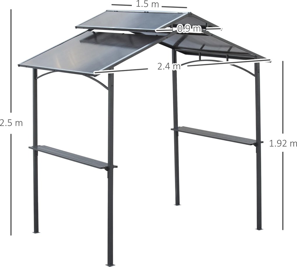 Outsunny Foisor de Gradina pentru Gratar din Otel Acoperis Dublu si Rafturi