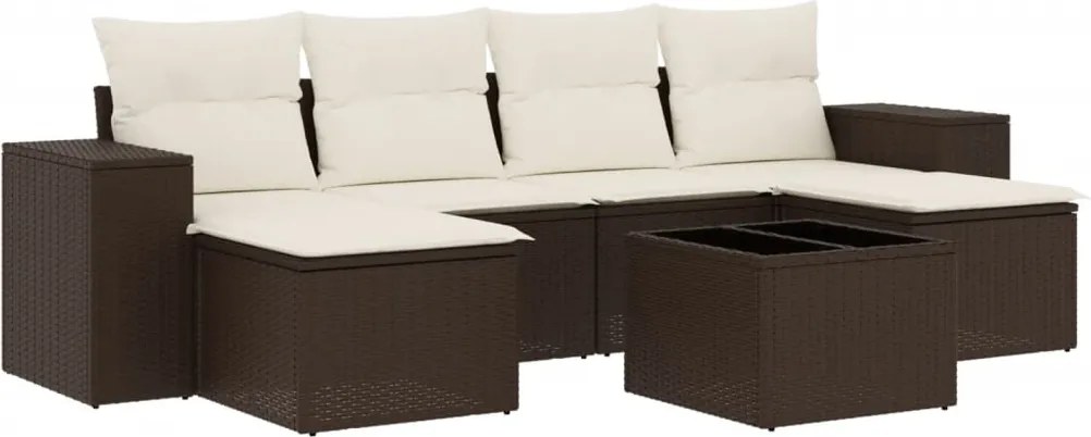 vidaXL Set canapele de grădină cu perne, 7 piese, maro, poliratan