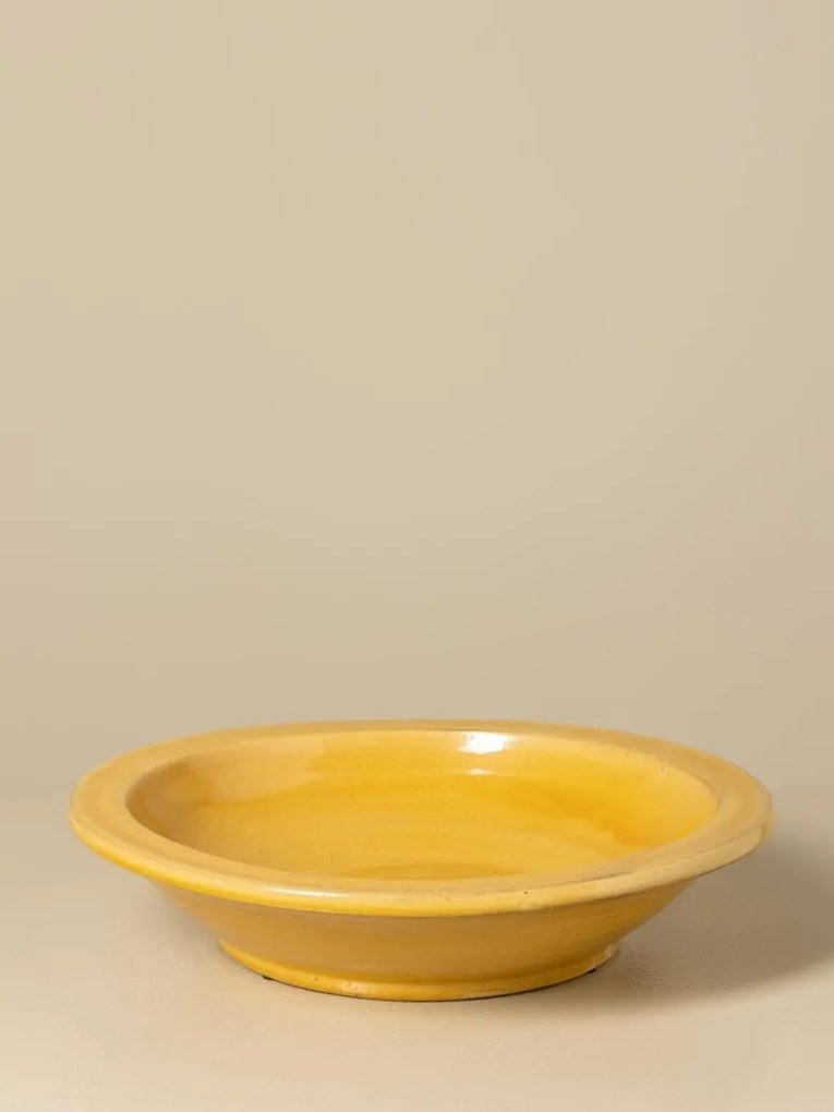 Set vază și farfurie din ceramică artizanală galbenă cu detalii sculptate în relief, finisaj lucios, 24×30 cm, „Soleil"