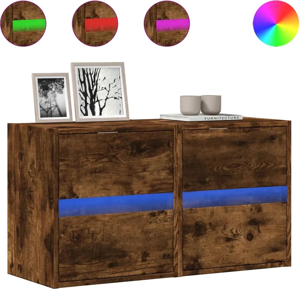 vidaXL Comodă TV de perete cu LED, 2 buc. stejar fumuriu, 41x31x45 cm