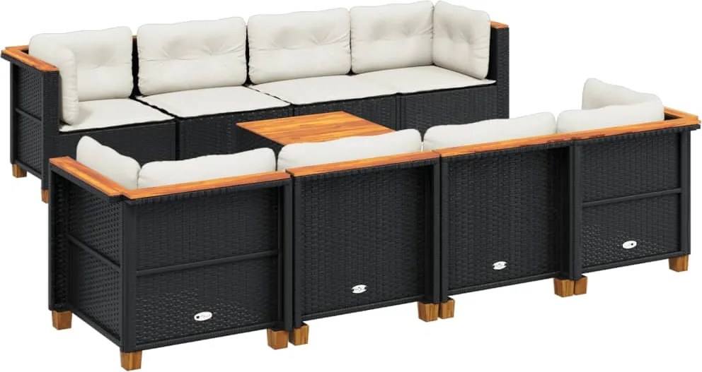 vidaXL Set mobilier de grădină cu perne, 9 piese, negru, poliratan