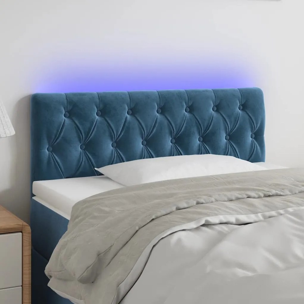 vidaXL Tăblie de pat cu LED, albastru închis, 90x7x78/88 cm, catifea