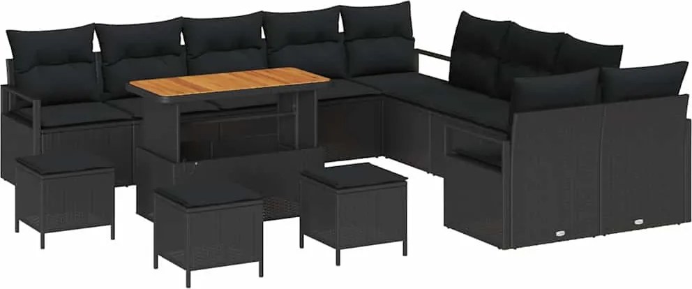 vidaXL Set de canapele pentru grădină cu pernă 14 pcs Negru poliratan