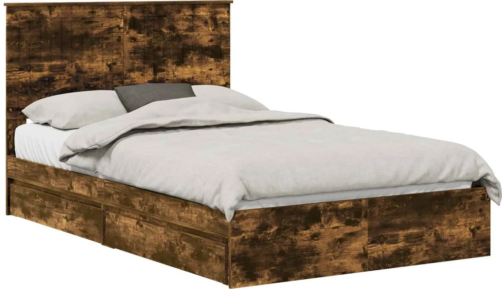 vidaXL Pat cu storage Stejar fumuriu 120 x 200 cm Lemn compozit