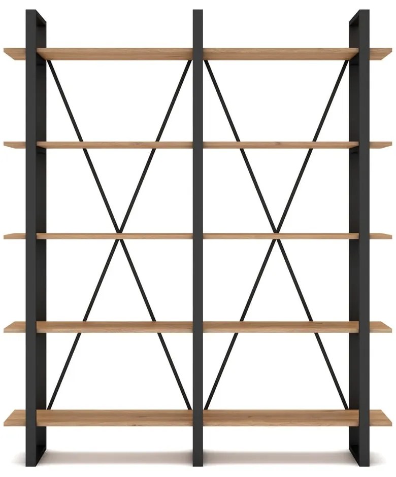 Bibliotecă negru/natural cu aspect de lemn de stejar 150x180 cm Aviva – Marckeric