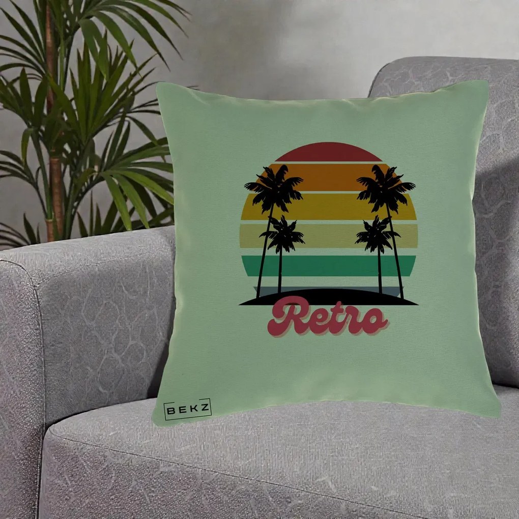 Perna Decorativa Retro Sunset Palmieri, 40x40 cm, Verde, Husa Detasabila, Perna Inclusa, BEKZ®