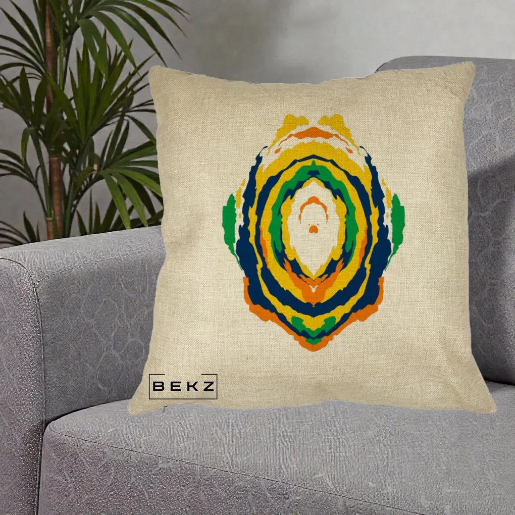 Perna Decorativa Oval Abstract Multicolor, 40x40 cm, Crem, Husa Detasabila, Perna Inclusa, BEKZ®