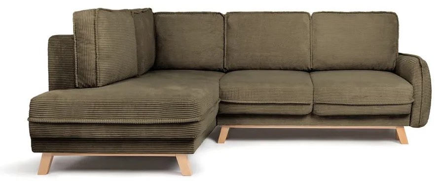 Colțar verde extensibil cu tapițerie din catifea reiată (cu colț pe partea stângă ) Tori – Bonami Selection