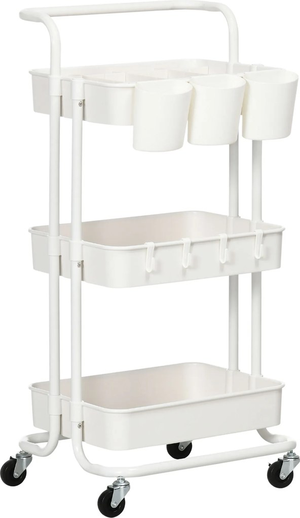 HOMCOM Cărucior de Bucătărie Multifuncțional cu 3 Nivele, Coșuri și Cârlige Detașabile, 42x38x86.5 cm, Negru | Aosom Romania